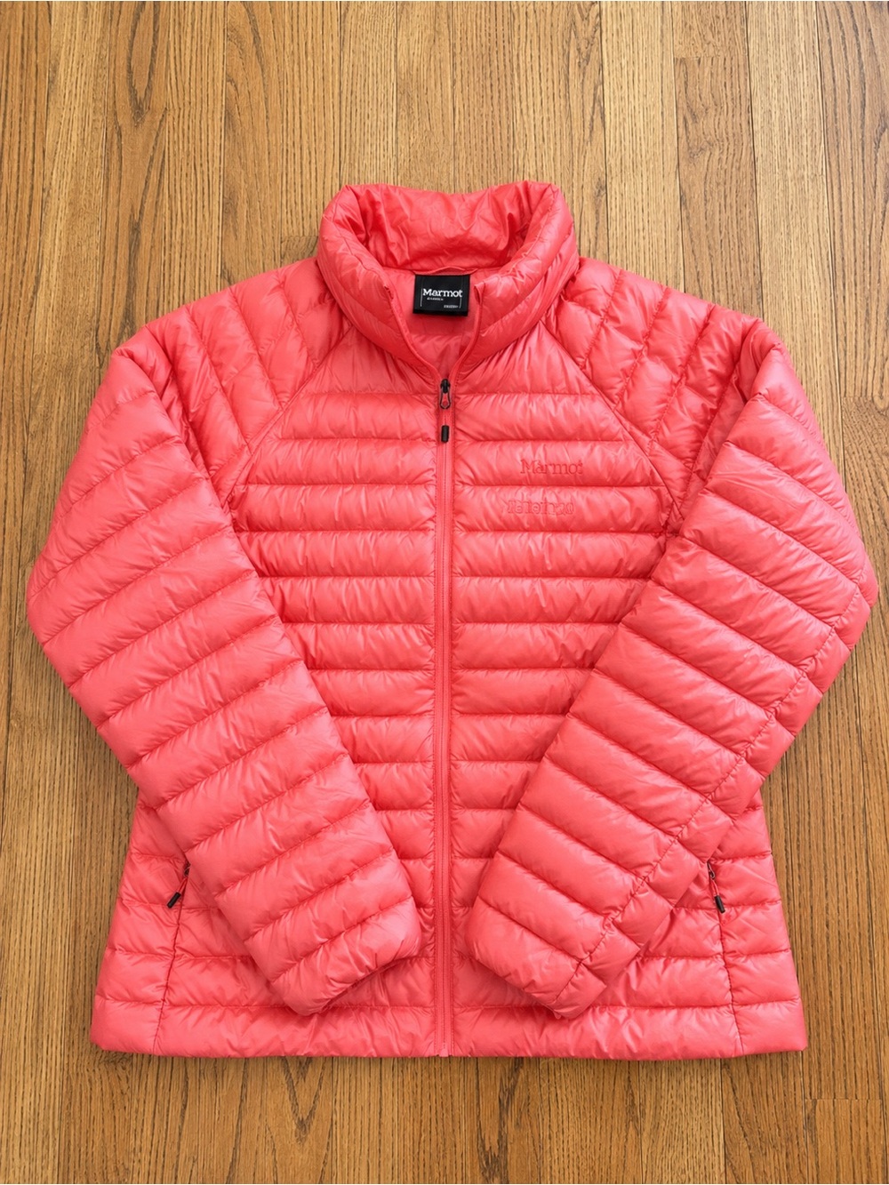 Marmot Hype Down Jacket Large Coral Lightweight Puffer Packable Womens EUC